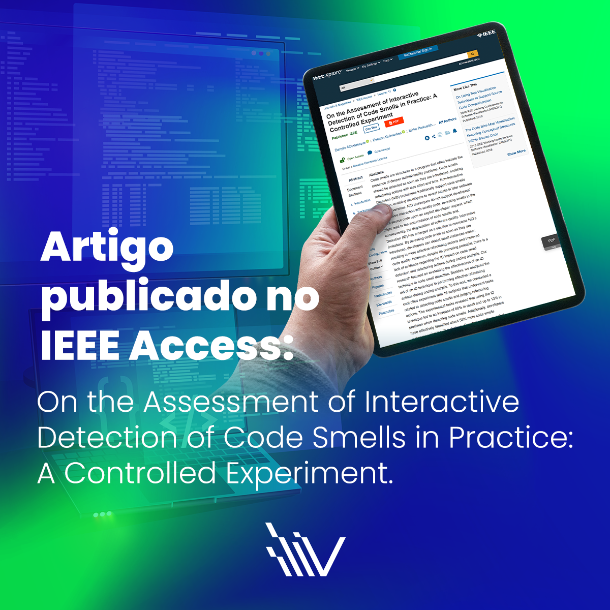 imagem Artigo no IEEE Access: “On the Assessment of Interactive Detection of Code Smells in Practice: A Controlled Experiment.”