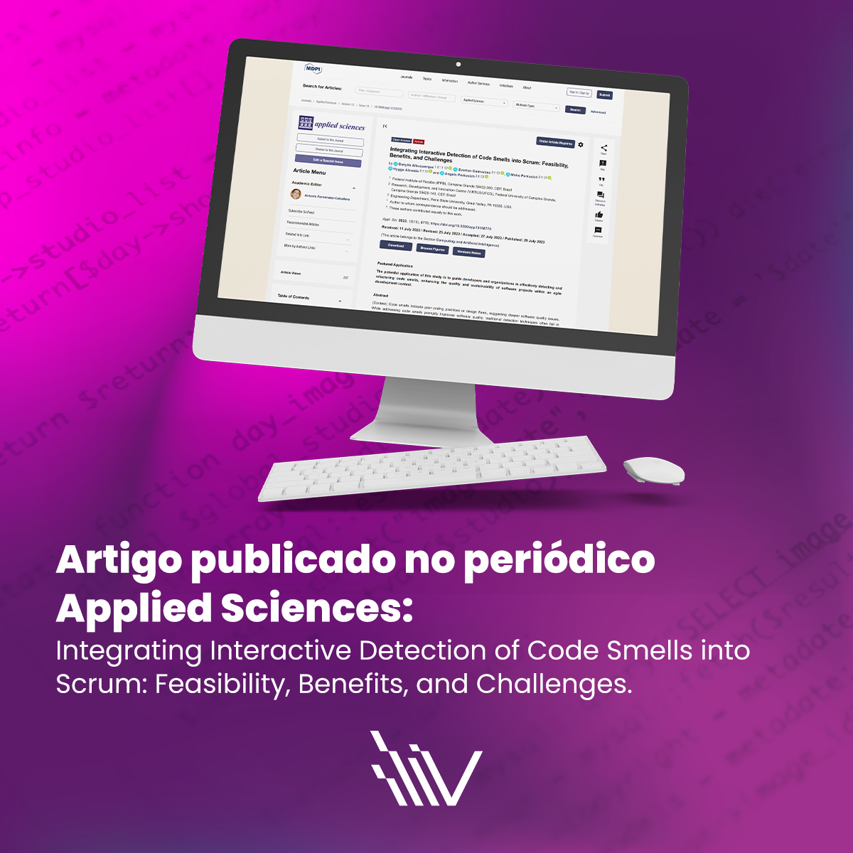 imagem Artigo no periódico Applied Sciences: “Integrating Interactive Detection of Code Smells into Scrum: Feasibility, Benefits, and Challenges.”